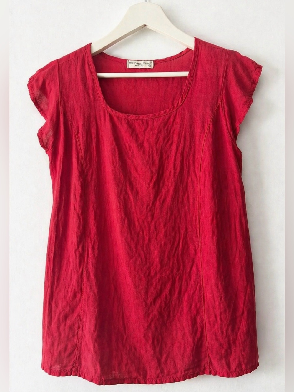 Terzo Millennio Red Linen Top S Made in Italy 100% Linen Lightweight Blouse